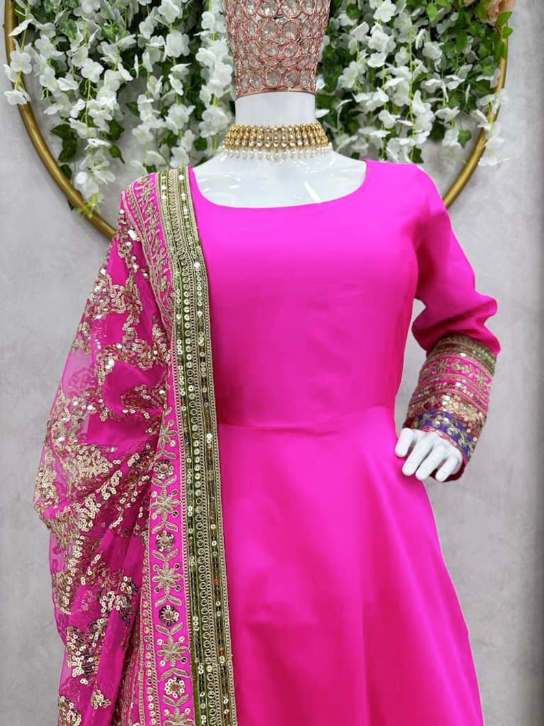 Pink Kurta Palazzo Set With Dupatta, Taffeta Silk Kurta And Soft Net Dupatta And Indian Women Dress For Ready To Wear Salwar Kameez For Dres