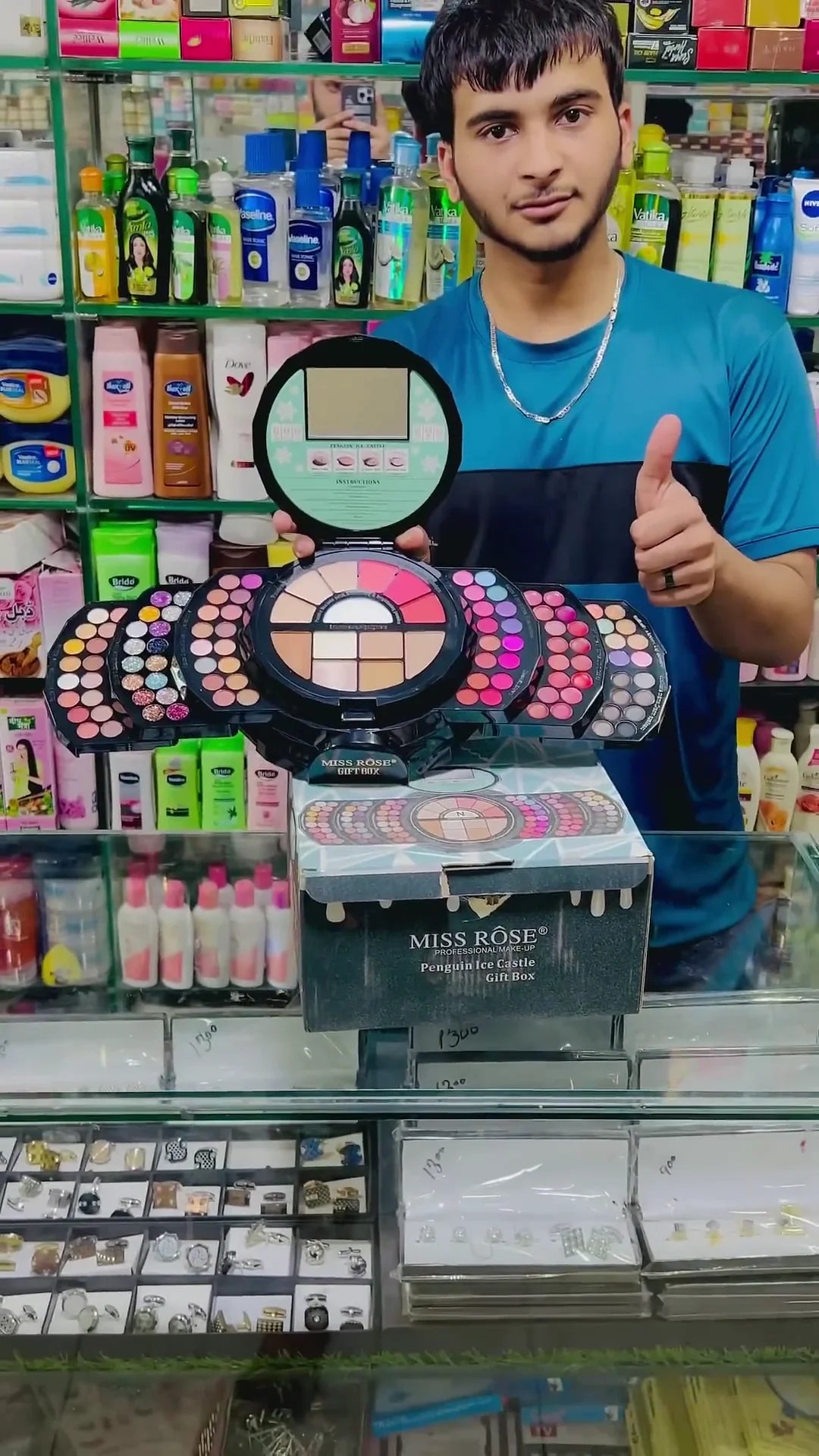 Miss Rose Penguin Ice Castle Professional Makeup Set – All-in-One Eyeshadow, Lipstick, Blush, and Face Palette with Mirror in a Stylish Gift Box