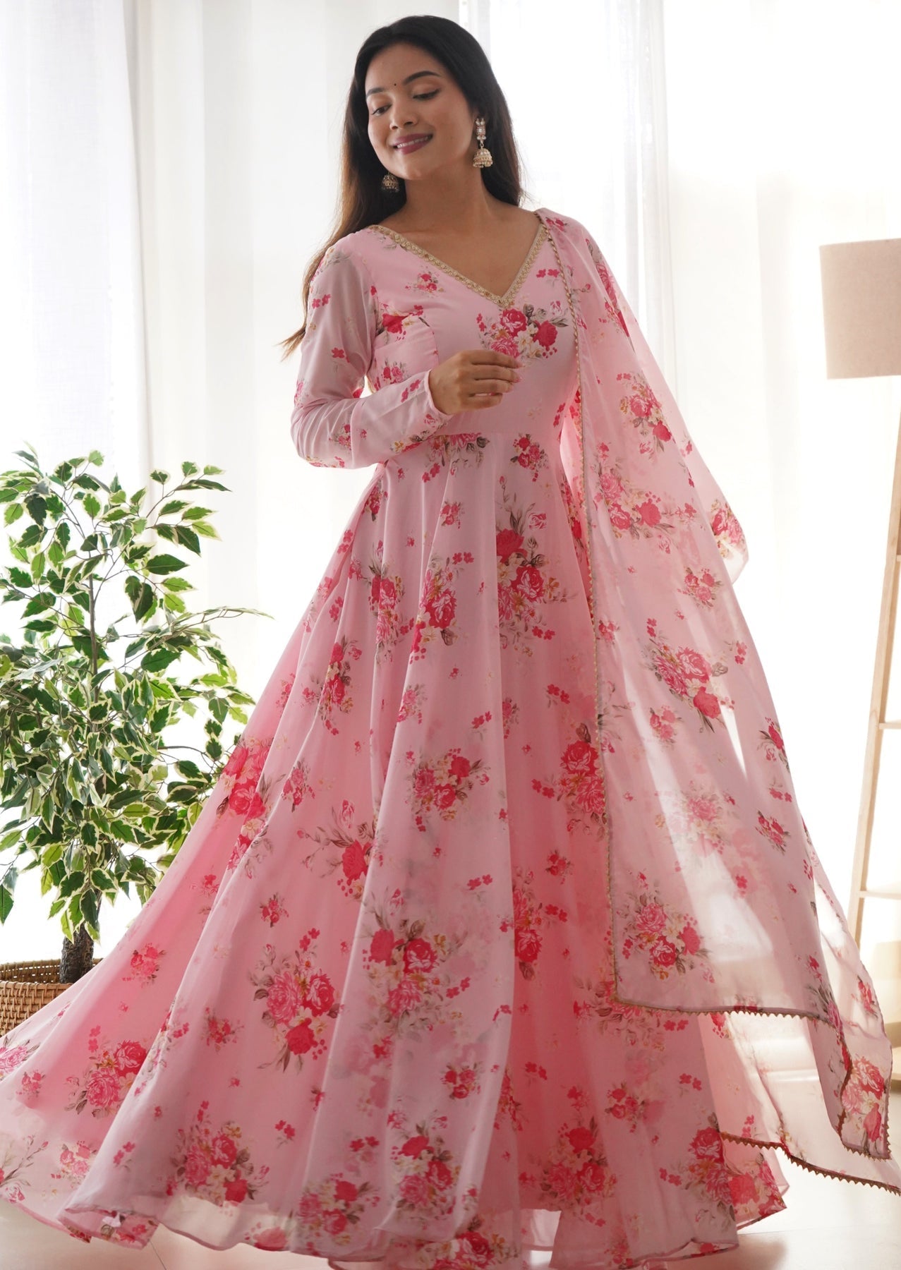 Party Wear Fox Georgette With Digital Printed Maxi Gown