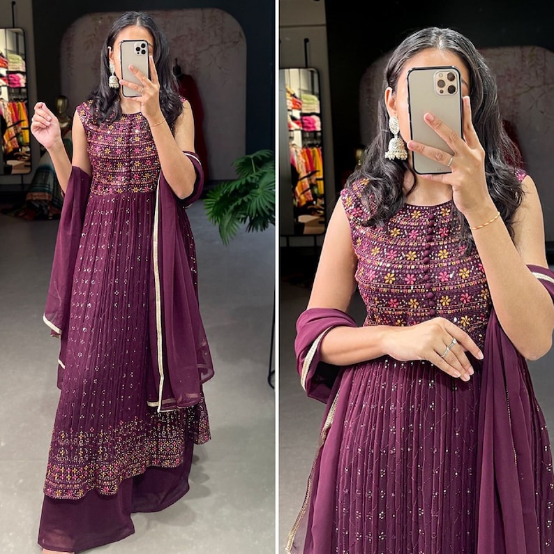 Fancy Naira Cut Kurta Palazzo Set With Dupatta