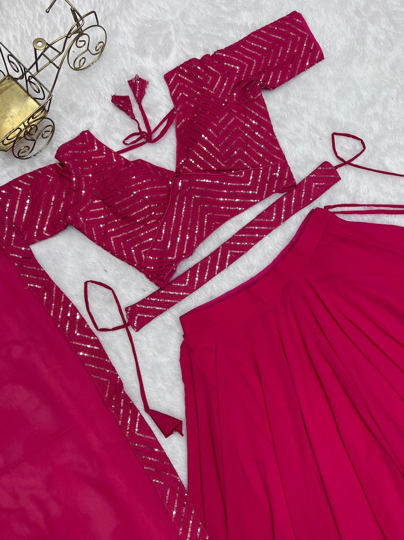 Beautiful Georgette Lehenga With Stitched Blouse And Dupatta