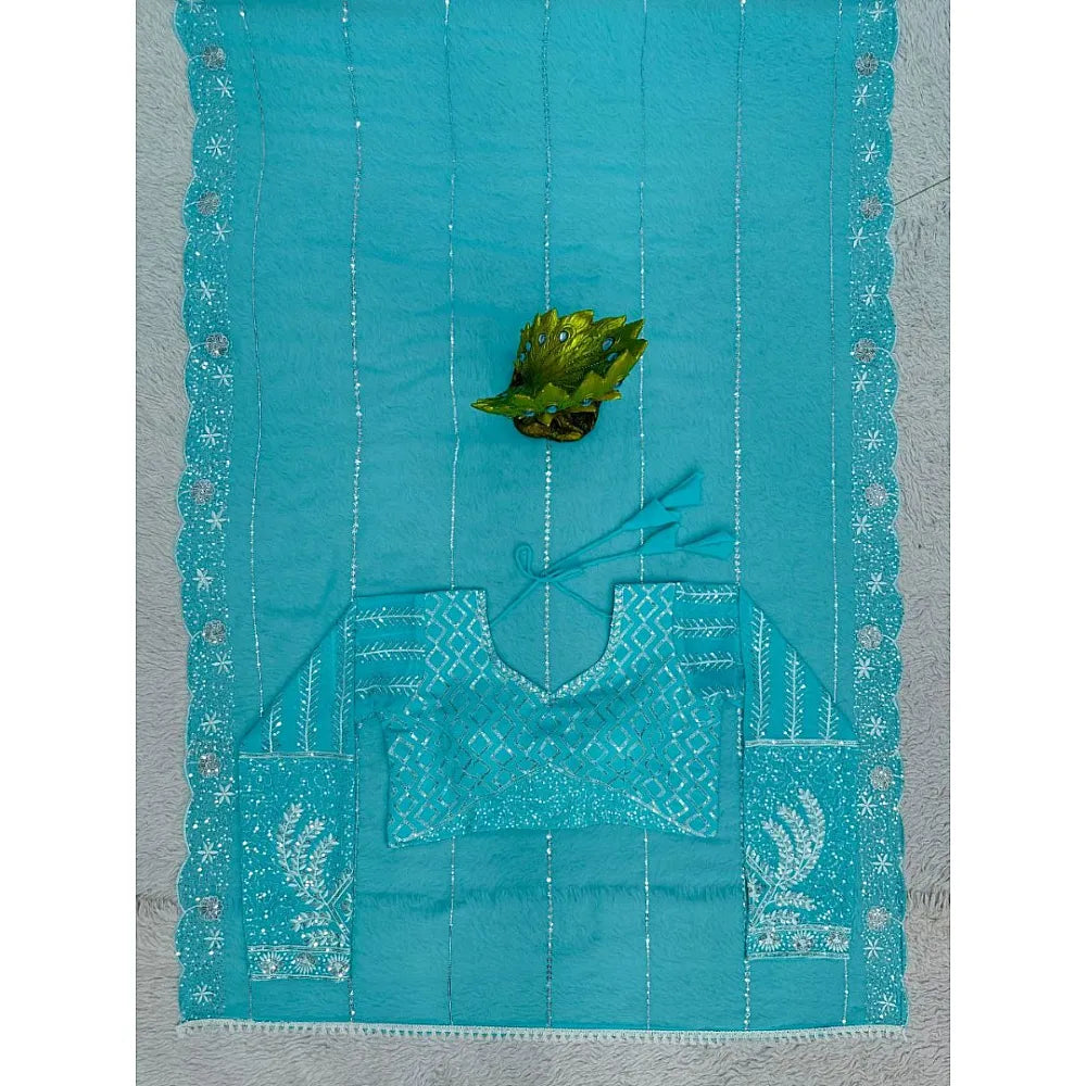 Blue Georgette New Heavy Designer Beautiful Saree