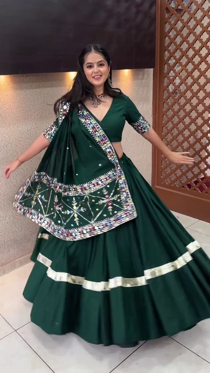 Green Color Dyeing With Lagdi Patta Gaji Silk Lehenga Choli