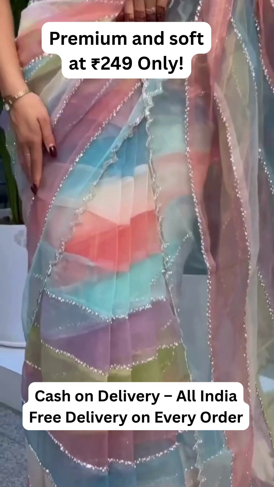 Premium Soft Designer Saree in Multi-Color Pastel with Sequined Border — image 2