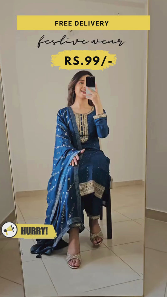 Women Silk Blend Kurta Trouser Set