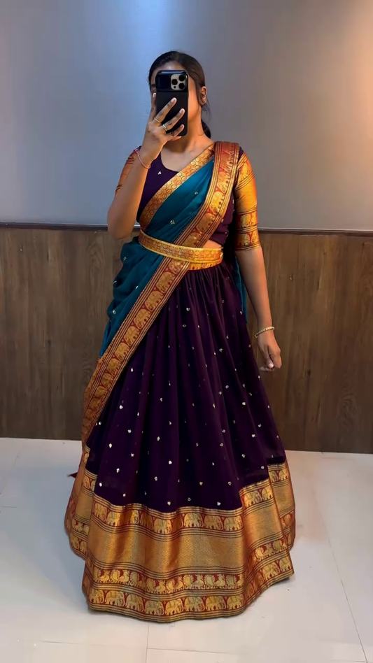green Kanjiveram Silk Zari Lehanga With Blouse Along With Banarashi Silk Duppta(un stiched )