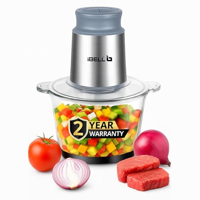 IBELL MT200GM Electric Chopper, 2-Yr Warranty, 2 Litre Glass Bowl, 700W, Multi Purpose for Cutting Slicing Meat, Vegetables, Nuts &amp;amp; Fruits