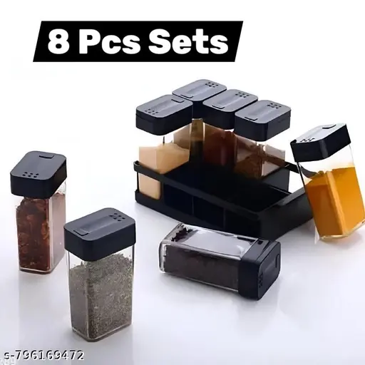 ORVEX ENTERPRISE Plastic Kitchen 8 Pcs Sets Airtight Spice Rack Storage Jar Masala Box Spice Container Idle for, Easy Flow Spice Storage Container with Tray