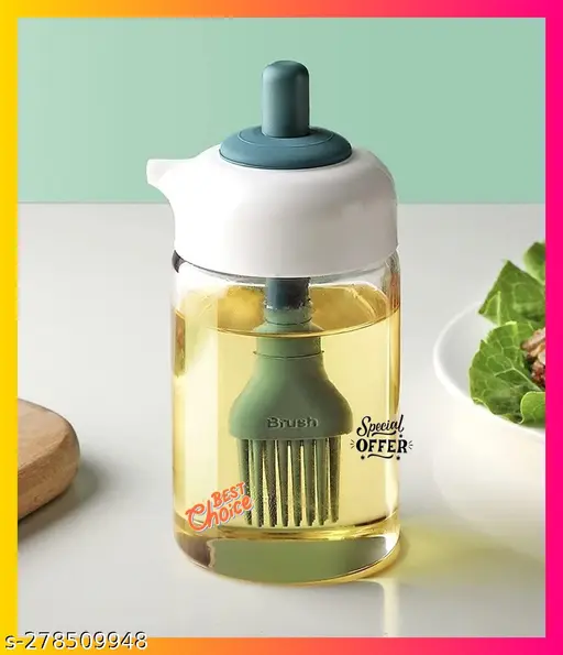 230 ml Oil Dispenser with Brush, Oil Containers for Kitchen, Oil Bottle for Kitchen, Oil Bottle with Brush, Oil Can for Cooking, Baking, BBQ, Marinating (Pack of 1 – Multi Colour)