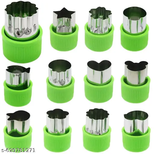 Stainless Steel Vegetable Fruit Cutter Shapes Embossing Mold for Kid 12Pcs Cookie Cutter Shapes Set Food Decoration Bread Sandwich Cutter for Kitchen Different Shapes Pastry Mold