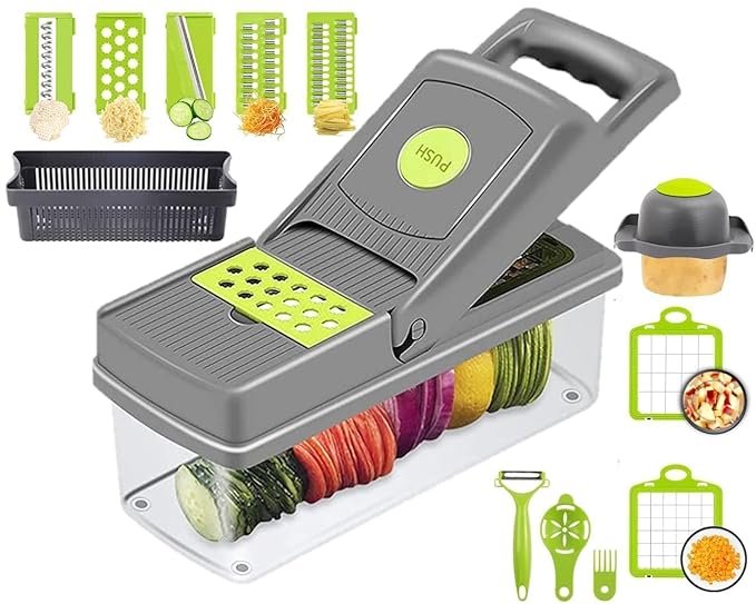 14-in-1 Vegetable Chopper with Container &amp;amp; Drain Basket for Kitchen