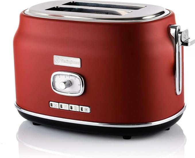 Westinghouse 2 Slice 800 Watts Retro Toaster | Removable Bun Attachment, 6 Browning Levels, Bread Centring, Defrosting, Warming &amp;amp; Stop Function, Extendable Crumb Tray