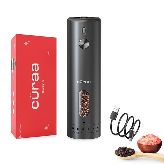 CÜRAA Electric Pepper Grinder with Adjustable Coarseness for Precision Seasoning