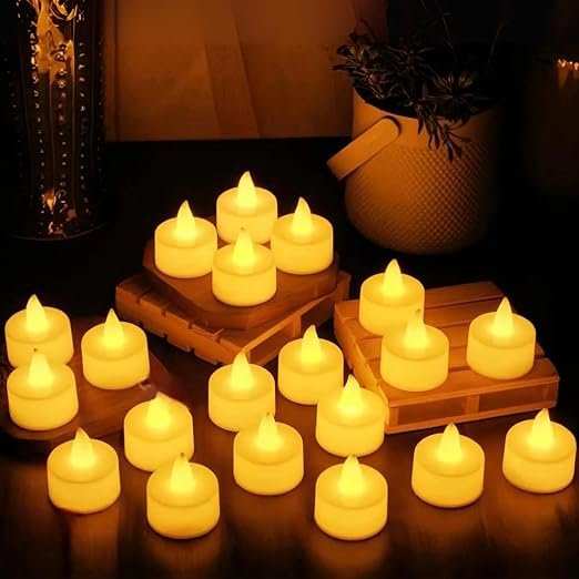 VERVENIX (Pack of 12 LED Tealight Candles, Battery Operated Flameless &amp;amp; Smokeless Decorative Lights for Diwali, Pooja, Christmas, Home &amp;amp; Party Decoration, Warm Yellow Glow