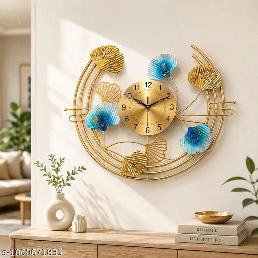 Elegant Golden Floral Wall Clock | Decorative Metal Wall Clock for Living Room &amp;amp; Bedroom