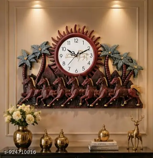 Decorative Horse Design Plastic Wall Clock for Living Room | Large Artistic Home Decor Clock