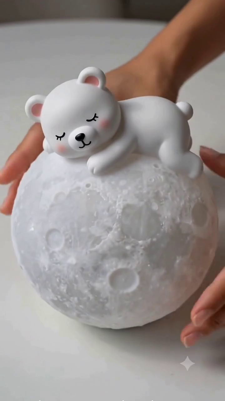 D-Light Studio Moon Pendant Light with Cute Resin Bear | 3D Printed Hanging Lamp for Kids Room