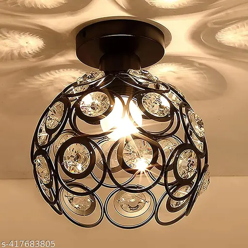 Modern Mini Chandelier Lamp, Crystal Ceiling Light, Semi-Flush Mount Corridor Lights Lamp for Bedroom Black