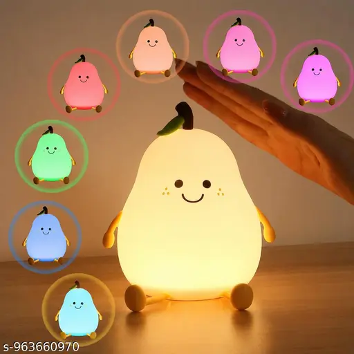 Rechargeable Silicone Pear Night Lamp – Touch-Control Color-Changing LED Light for Kids&amp;#039; Bedroom Decor and Ideal Baby Gift Soft &amp;amp; Dimmable Nursery Light for Kids (Pear Lamp, Regular)