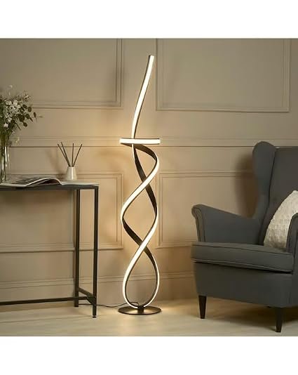 Modern Black Floor Lamp with Curved Gold Base, Illuminated Light Strip, 3-Color LED (Warm White, Natural White, Cool White), Contemporary Stand Lamp for Living Room, Bedroom, Office,