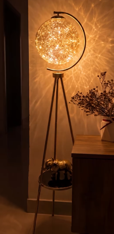 blissbells Modern Feather Shade Tripod Floor Lamp with Gold Metal Frame | Decorative Standing Lamp for Living Room, Bedroom, Corner Lighting | Elegant Nordic Home Decor Floor Light