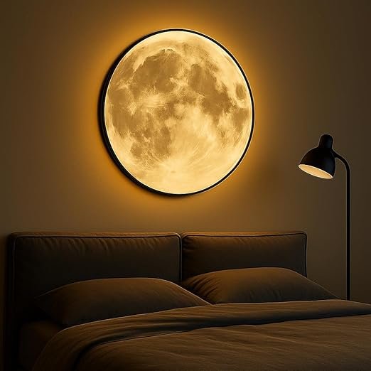 One94Store Plastic 3D Moon LED Wall Lamp Modern Art Deco Lighting 3 Color Changing Indoor Wall Mounted Celling Light Wall Sconce Moon Lights for Living Room Bedroom Hallway, Corded Electric (500 MM)